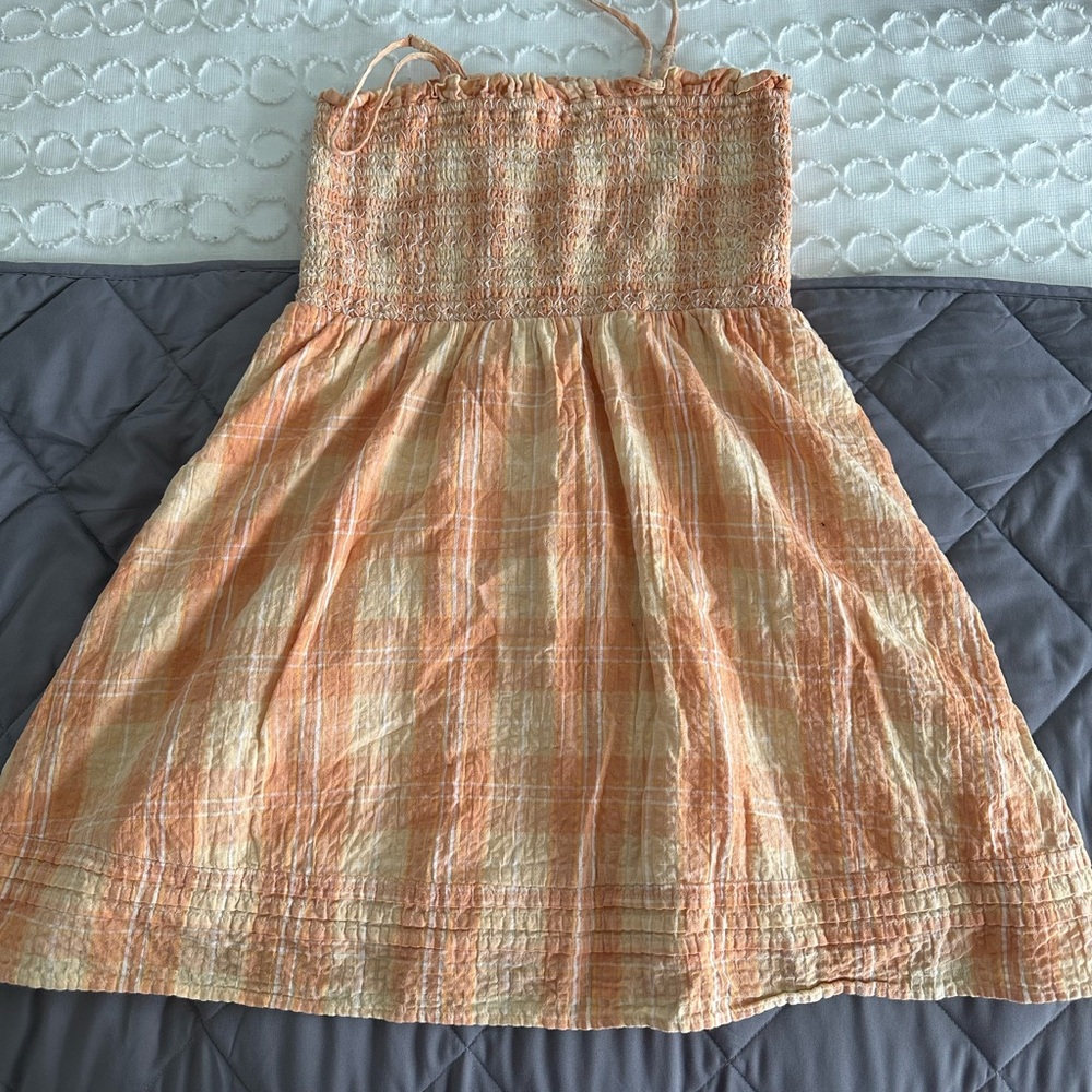 American Eagle Outfitters Orange and Pink Smocked Sundress